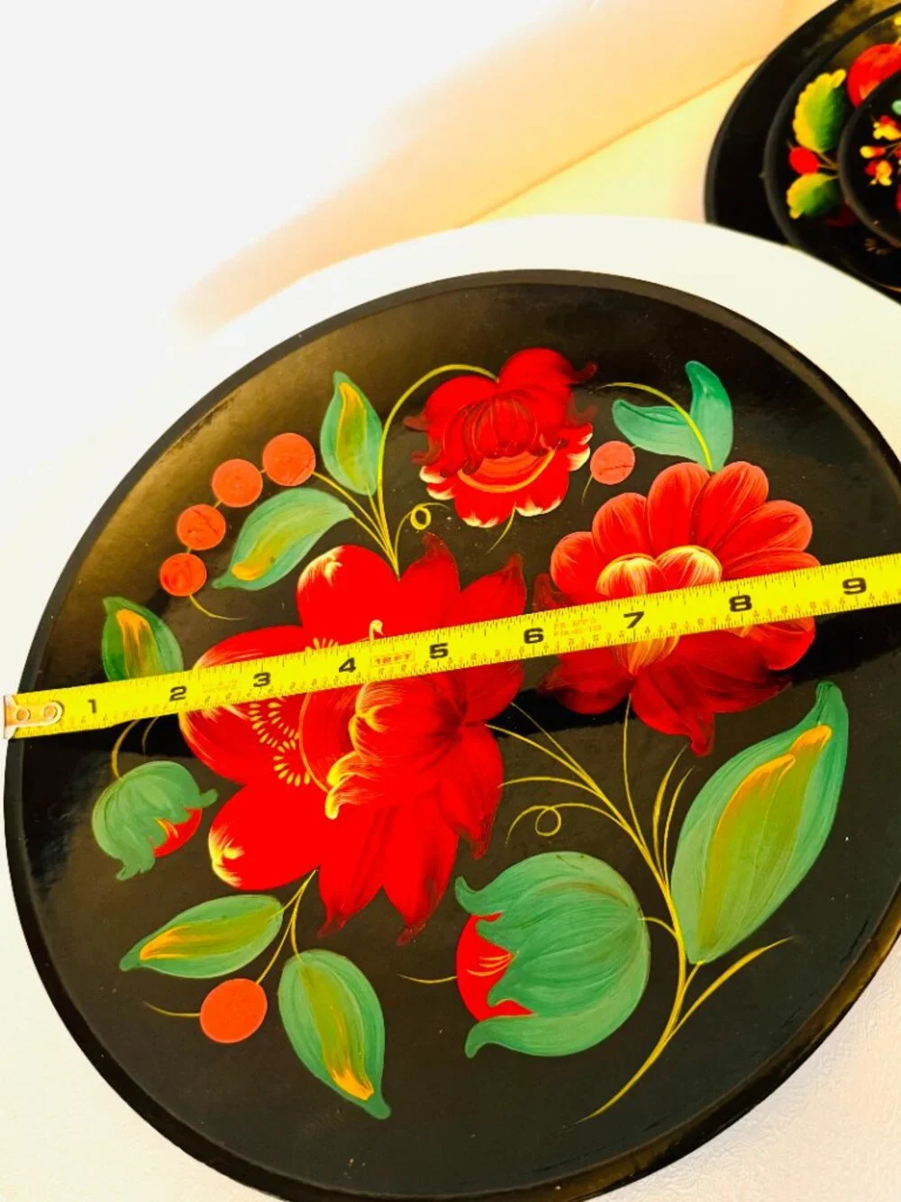 4 Vtg Ukraine Wooden Lacquer Floral Wall Plates 10-8-6-4